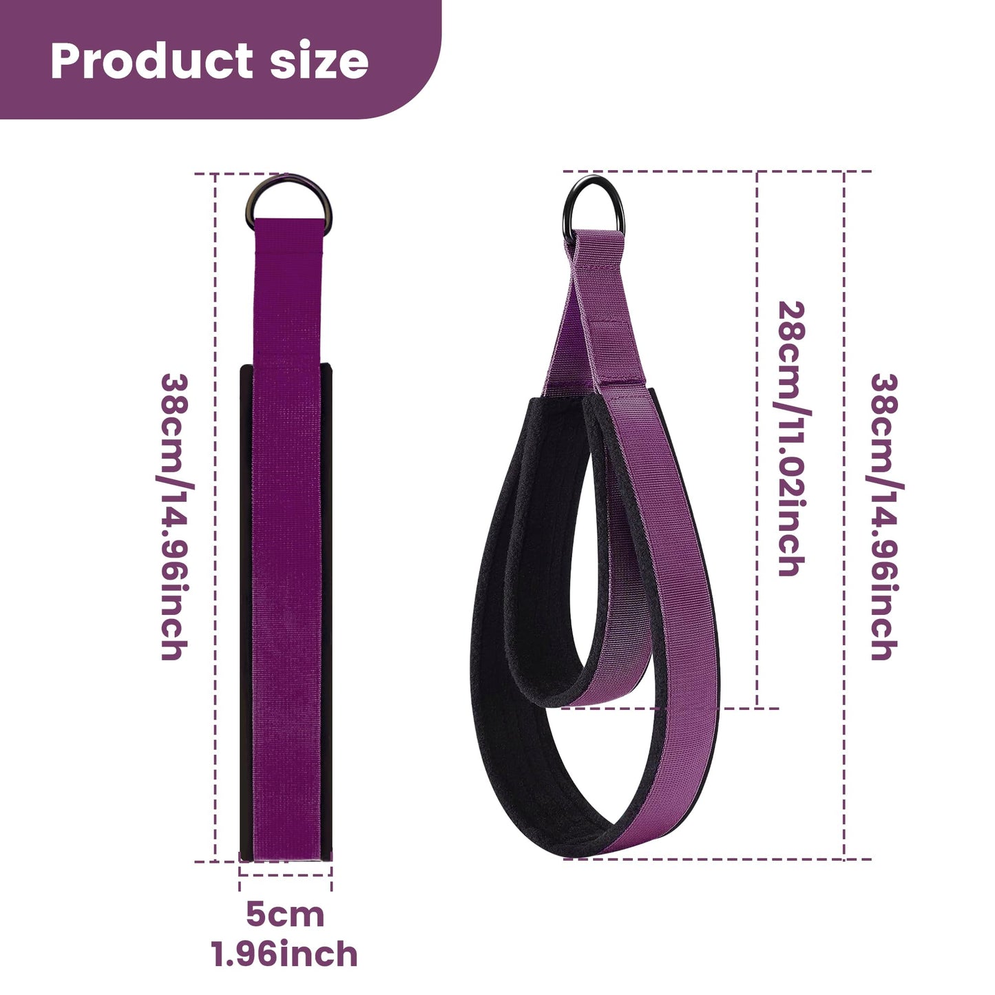 2PCS Pilates Double Loop Strap for Reformer Fitness D-Ring Straps Handle, Yoga Pilates Equipmen D-Ring Exercise Strap for Gym Workout Home (Purple)