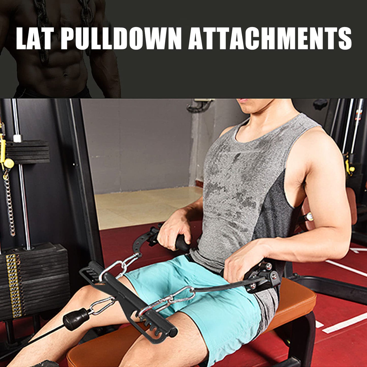 KORIKAHM LAT Pulldown Attachments for Cable Pulley System Machine, T-bar Row Landmine Attachment, Home Gym Fitness Spreader Bar, Multi-Grip Wide LAT Pull Down Bar, Neutral Grip Handle (BSP45678)