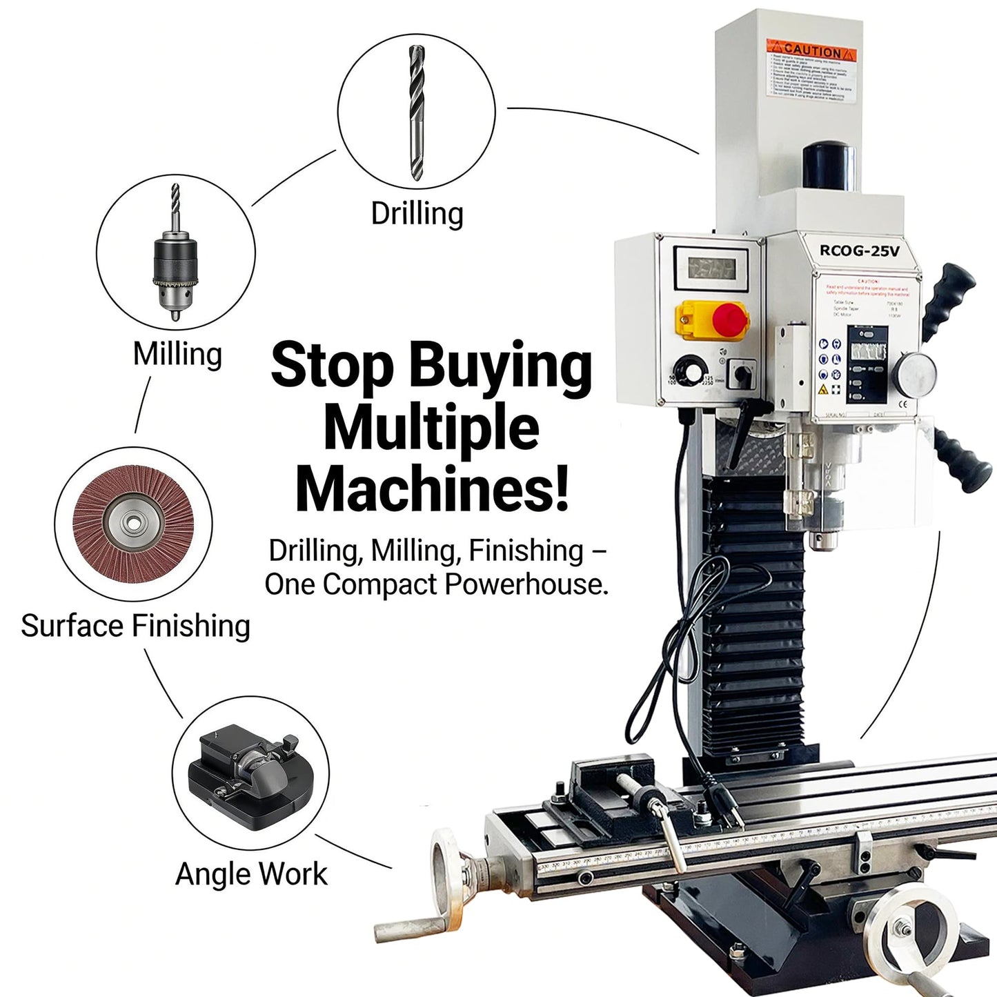 INTBUYING Benchtop Mini Milling Drilling Machine 7''x27-1/2'' Brushless Precision Mill Drill Lathe, 50-2250rpm, R8 Spindle for Home DIY Metal Wood Plastic Processing RCOG-25V 1100W 110V