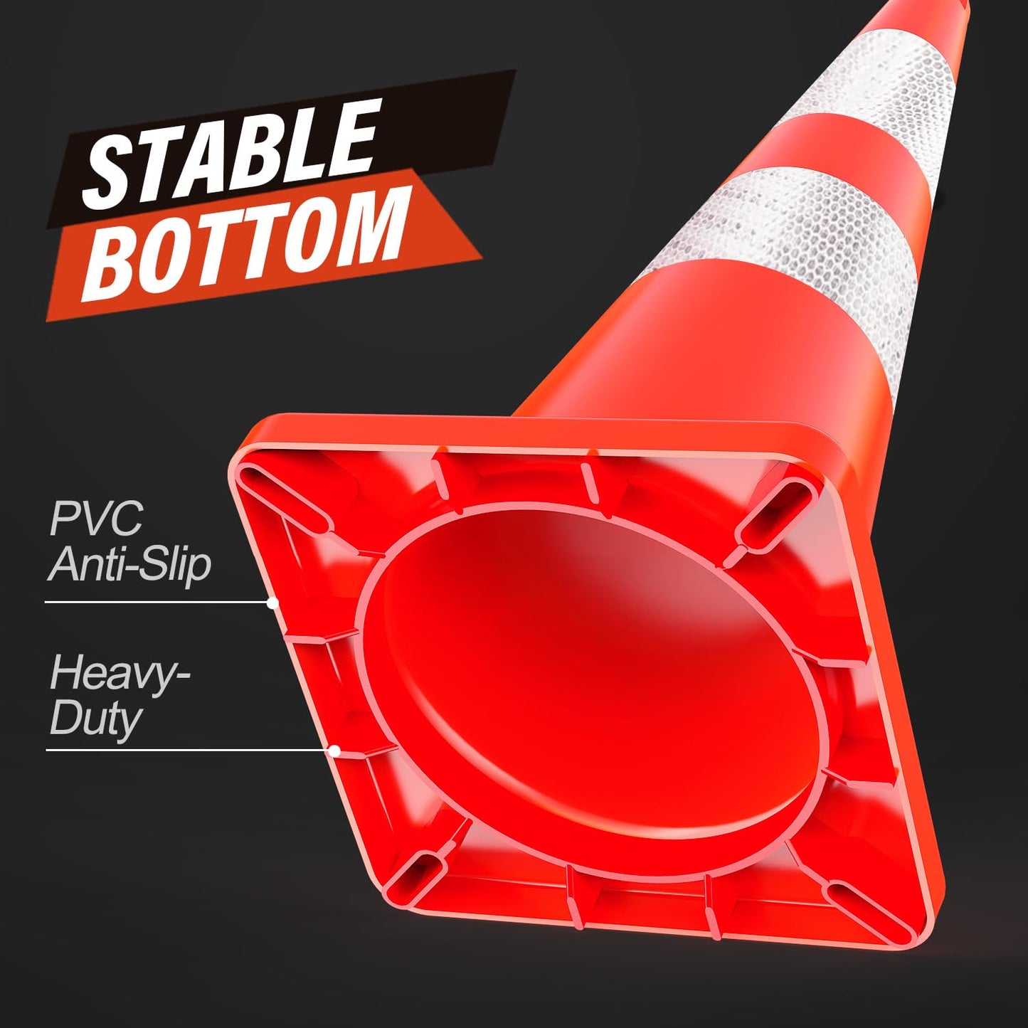 RoadHero 10 Pack Traffic Cones 28 Inch Safety Cones with Reflective Collar Orange Cones with Handle Plastic PVC Heavy Duty Cones for Parking Lot, Driving Training