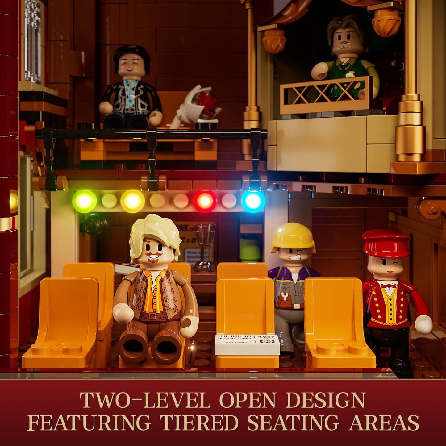 FUNWHOLE Balcony-Theatre Lighting Building-Bricks Set - City Town Creator House with LED Light Multi-Form Modular Collectible Display Kit 2445 Pcs for Adults and Movie Lovers
