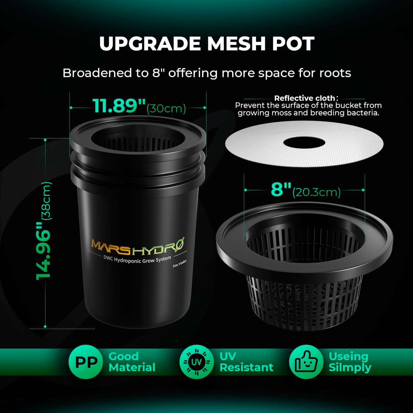 MARS HYDRO DWC Hydroponics Grow System Kit with Recirculating Top Drip, 11W Air Pump, Air Stone, Hose & 4 Buckets, 5 Gallon Deep Water Culture Indoor Hydroponic System