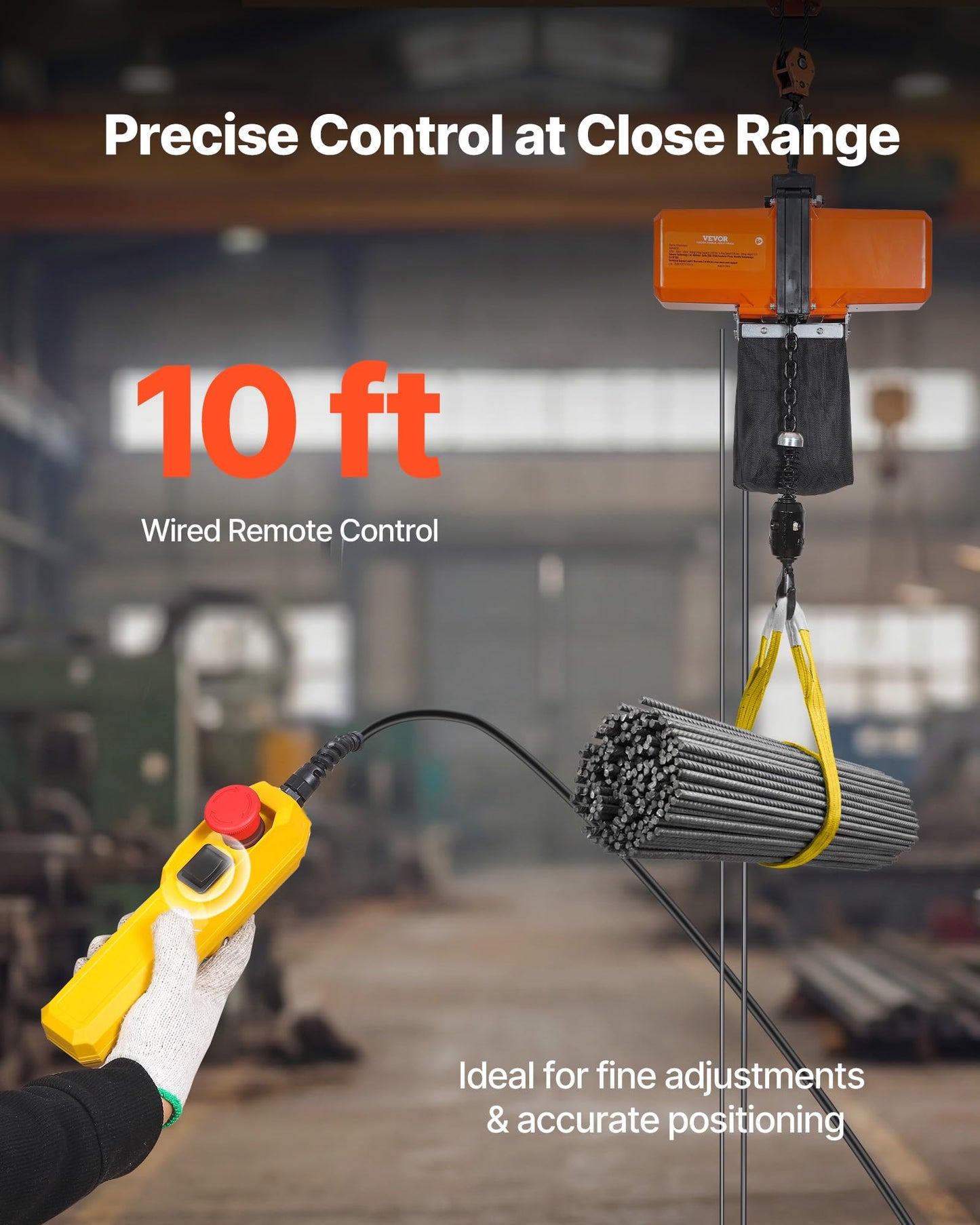 VEVOR 1100 lbs Electric Chain Hoist 15 FT Lifting Height, 120V Electric Hoist, Single Phase Overhead Crane with G100 Chain, 10 ft Wired Remote Control for Garage, Shop, Hotel, Home