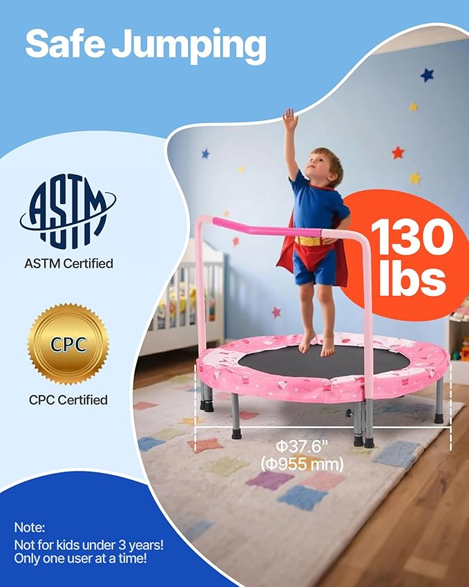 VEVOR 3FT Trampoline 36" Indoor/Outdoor for Toddlers, Foldable Mini Baby With Foam Handle, Recreational Birthday Gift