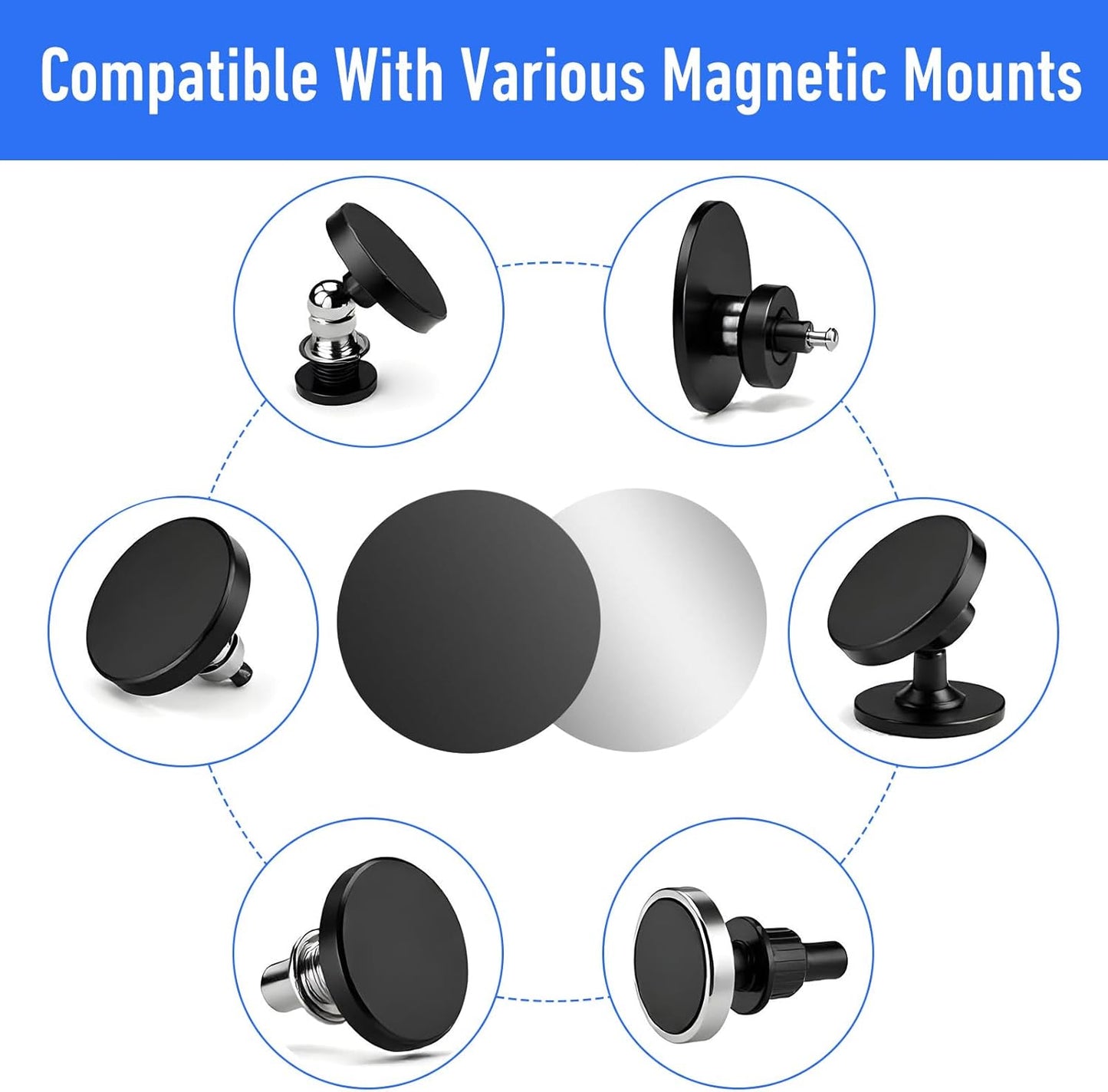 Bewudy 14pcs Metal Plates for Magnetic Mount, Round Magnet for Phone Case, Round Mobile Phone Metal Plate Mini Adhesive