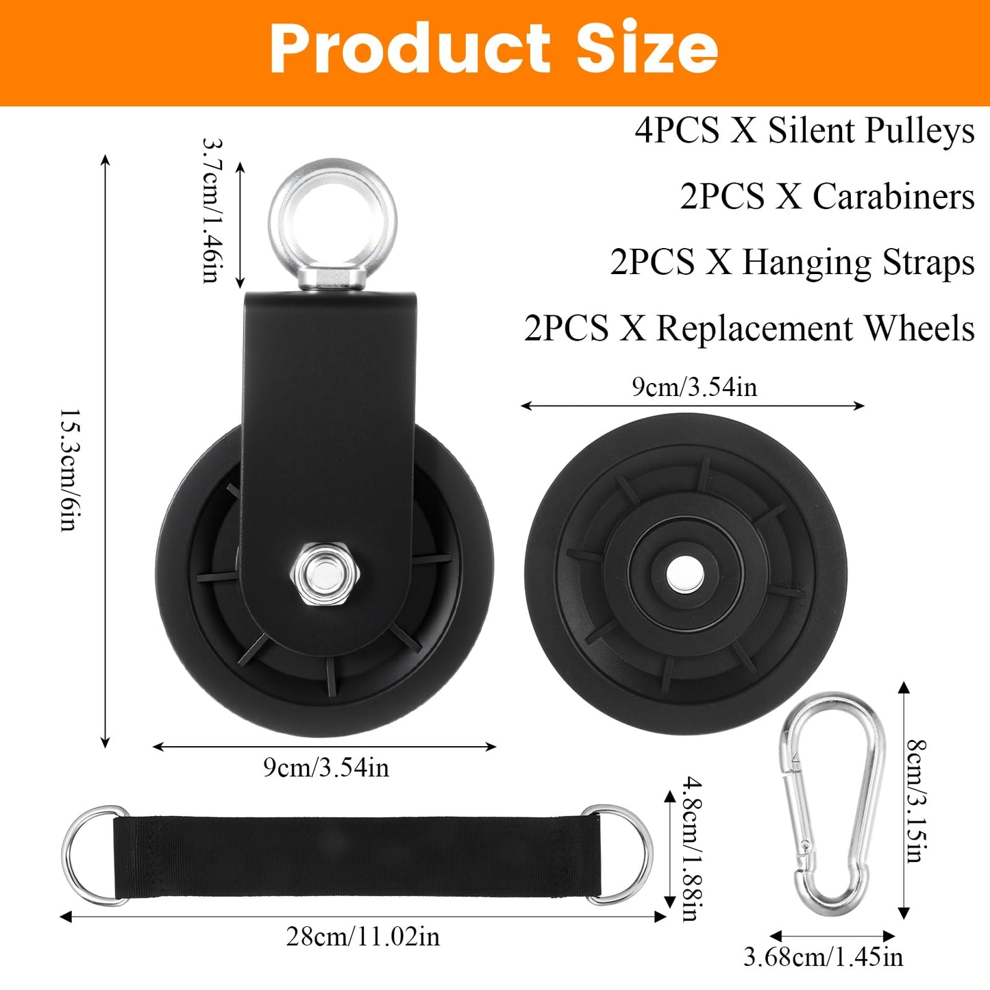 Kegeeei 4 Pack Silent Cable Pulley Wheels – 90mm Heavy Duty Gym Pulley System with 360° Rotation, Stainless Steel Bearings & Detachable Design for DIY LAT Pull Down, Home Gym Equipment & Replacement