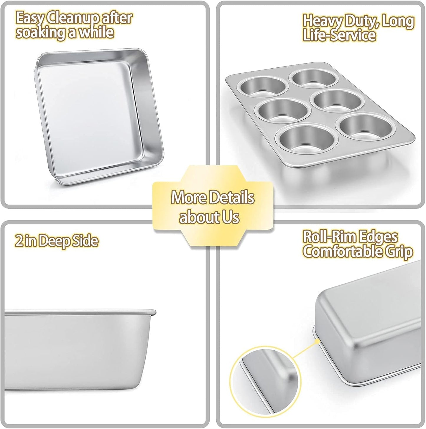 TeamFar Bakeware Set - Heavy-Duty Stainless Steel Baking Pans | 5-Piece Set with Cake, Loaf & Muffin Pans