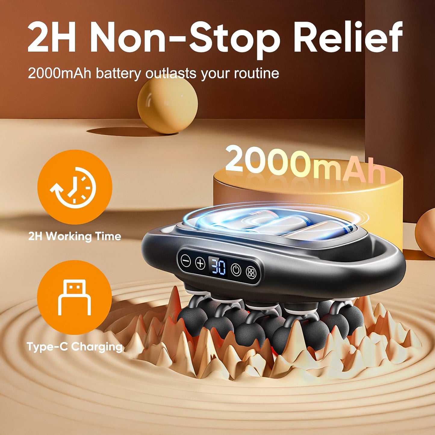 16 Head Massage Gun Deep Tissue - 2026 Upgrade 16-Drive Back Muscle Massager with 3 Modes & 30 Intensities, Portable Quiet Percussion Massager for Legs, Waist, Back, Neck, Buttocks Muscles Pain Relief