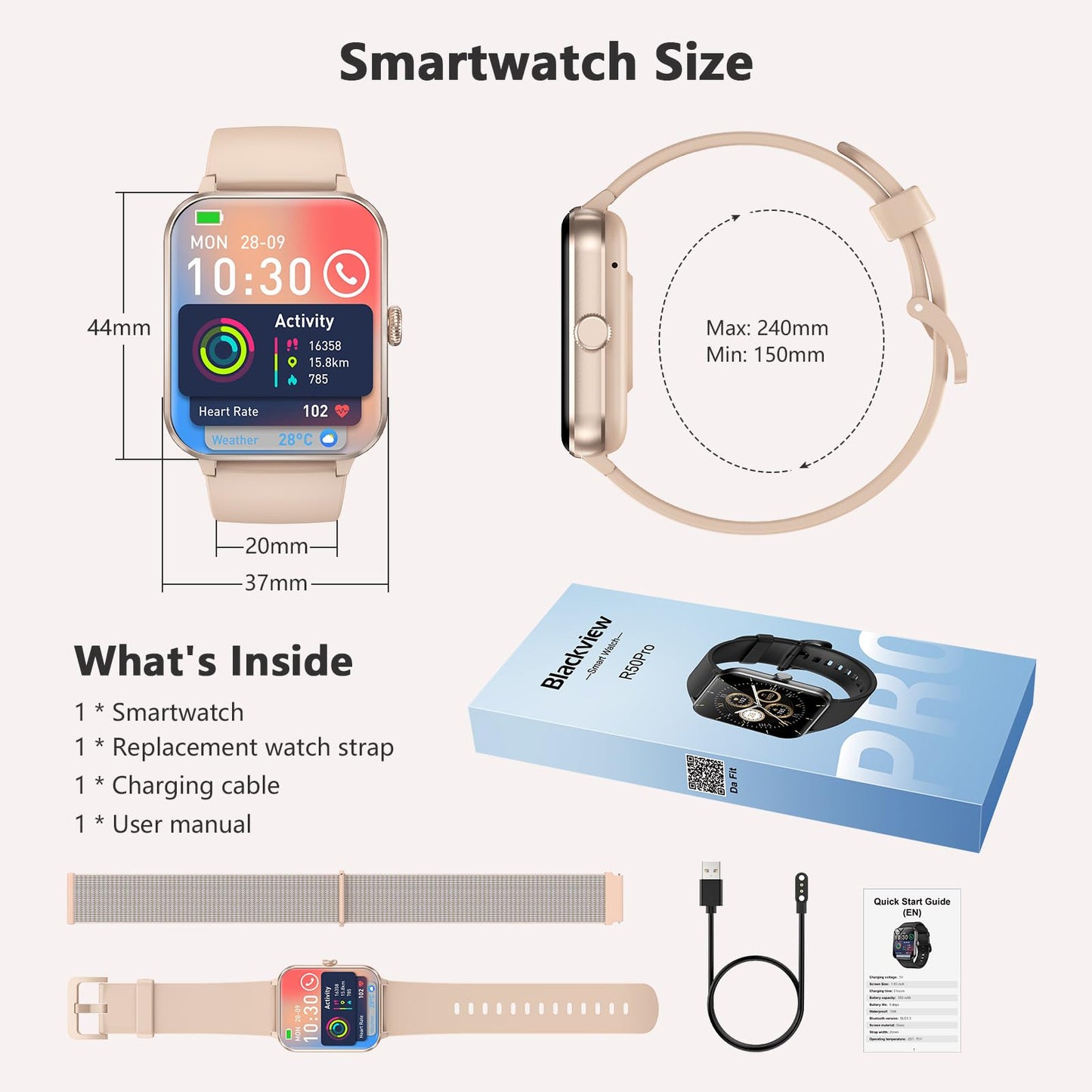 Blackview 2026 Fitness Tracker (Answer/Make Calls), Smart Watch for Men and Women with Heart Rate/SpO2/Sleep Monitor/2 Straps, 100+ Sports Modes, IP68 Waterproof Activity Tracker for Android/iPhone
