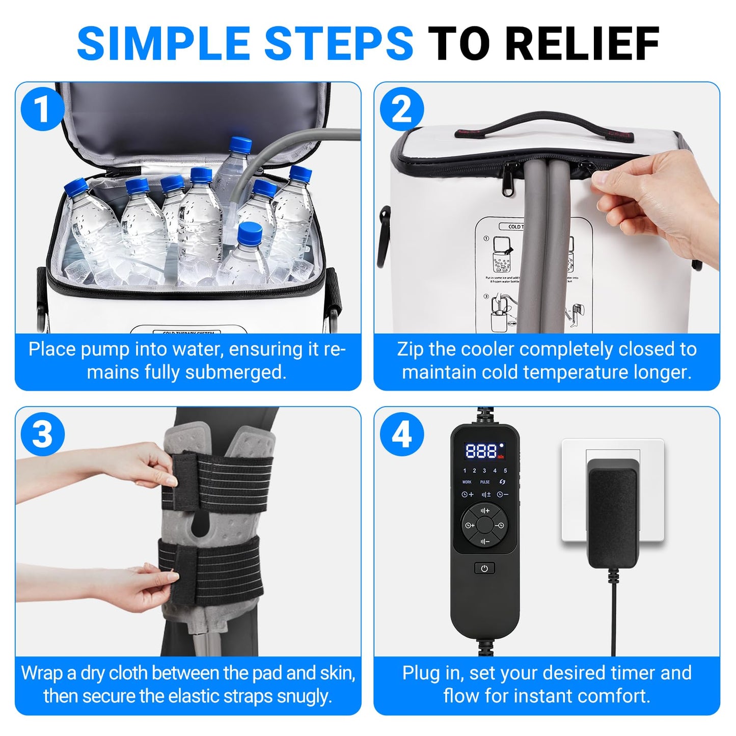 Ice Machine for Knee After Surgery - Programmable Timer Cold Therapy Machine, Portable, Quiet Pump, 12H Cooling, Knee Replacement Recovery System, Cryotherapy Pain Relief & Swelling, ACL Recovery