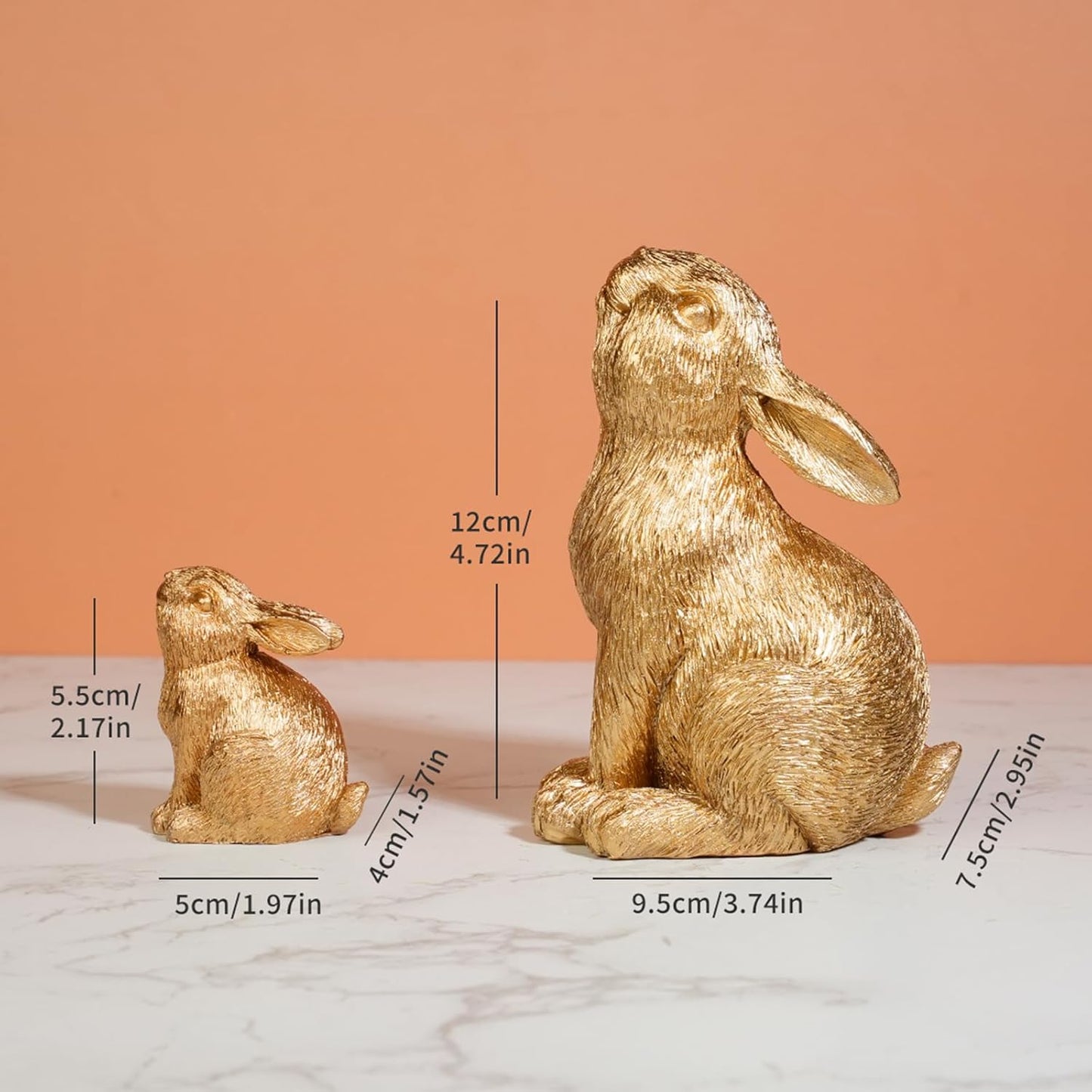 Regine Switzerland Easter Rabbit Resin Statues - Charming Outdoor Patio Decor | 2-Piece Set in Gold