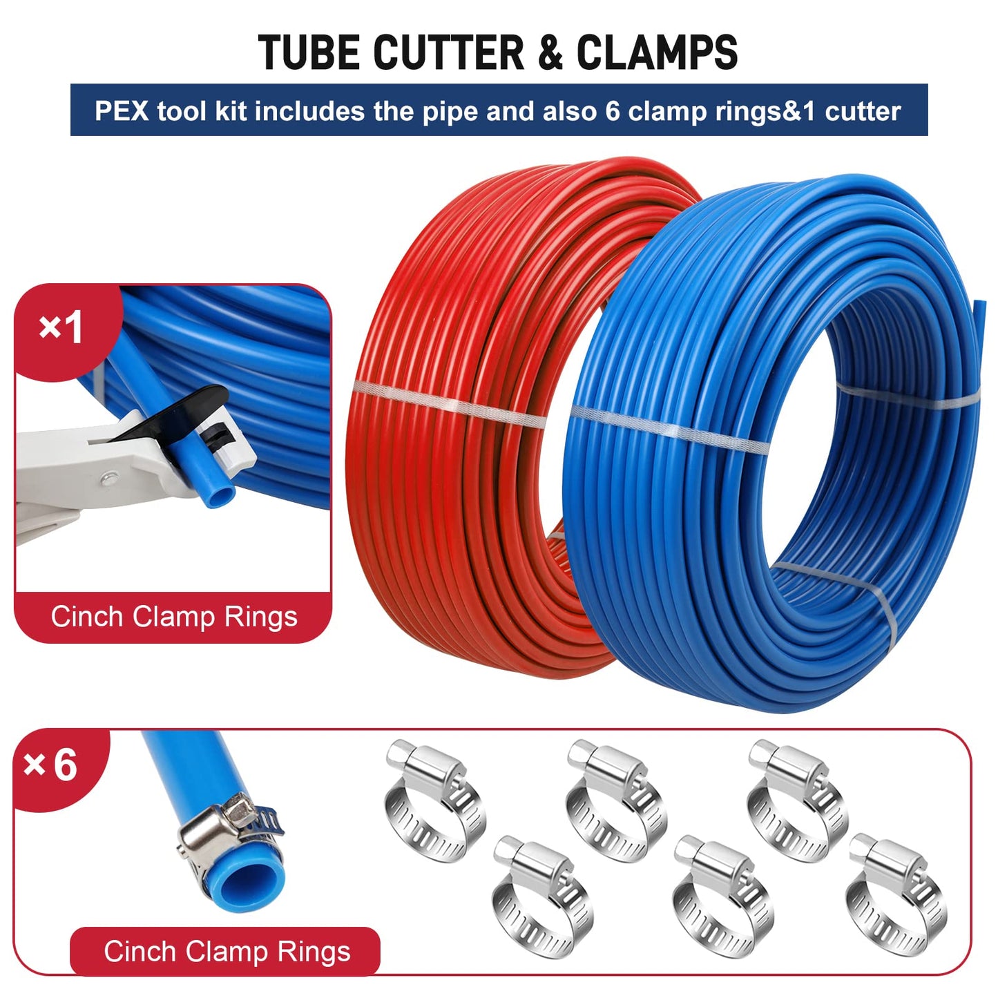 PEX Pipe 1/2 Inch 300ft 2 Rolls PEX Tubing EVOH pex-B pipe Non Oxygen Barrier Durable Leakage-Proof Flexible for Residential Water Lines in Homes Pex Radiant Heat Tubing(Red+Blue)