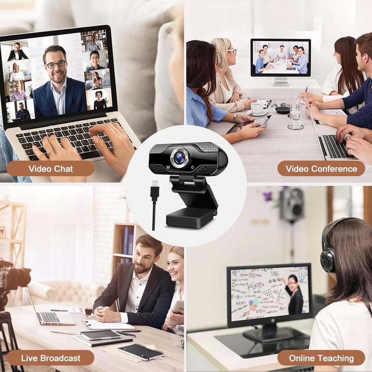 YOUPECK 1080P HD Webcam with Microphone, Noise Cancellation, Privacy Cover, Wide-Angle Lens, Auto Light Correction
