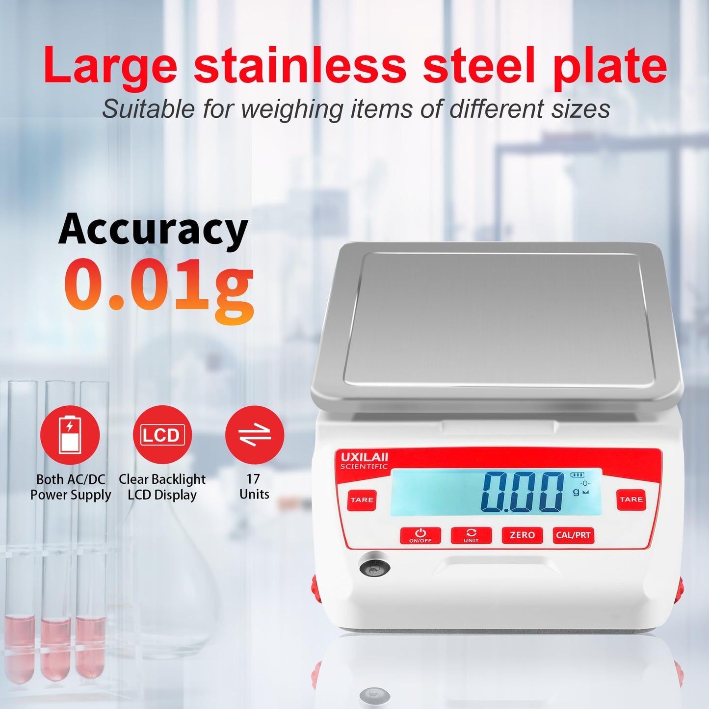 UXILAII SCIENTIFIC Lab Scale 5000g x 0.01g High Precision Electronic Analytical Balance 0.01g Accuracy Laboratory Balance Digtal Scale Gram Scale Jewelry Scale with 1Kg Calibration Weight