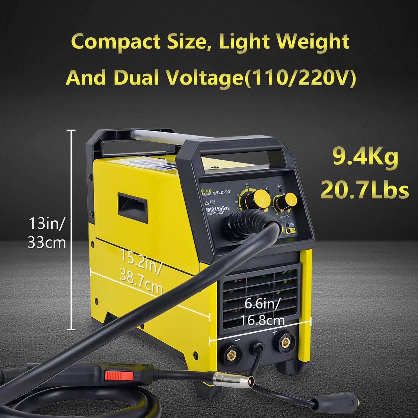 Weldpro 155 Amp MIG Welder, 110V/220V 3 in 1 Welding Machine, Flux Core MIG/Gas MIG/MMA/Stick Welder, Welder Machine with Synergy, IGBT Inverter Portable Welder Equipment for Beginner