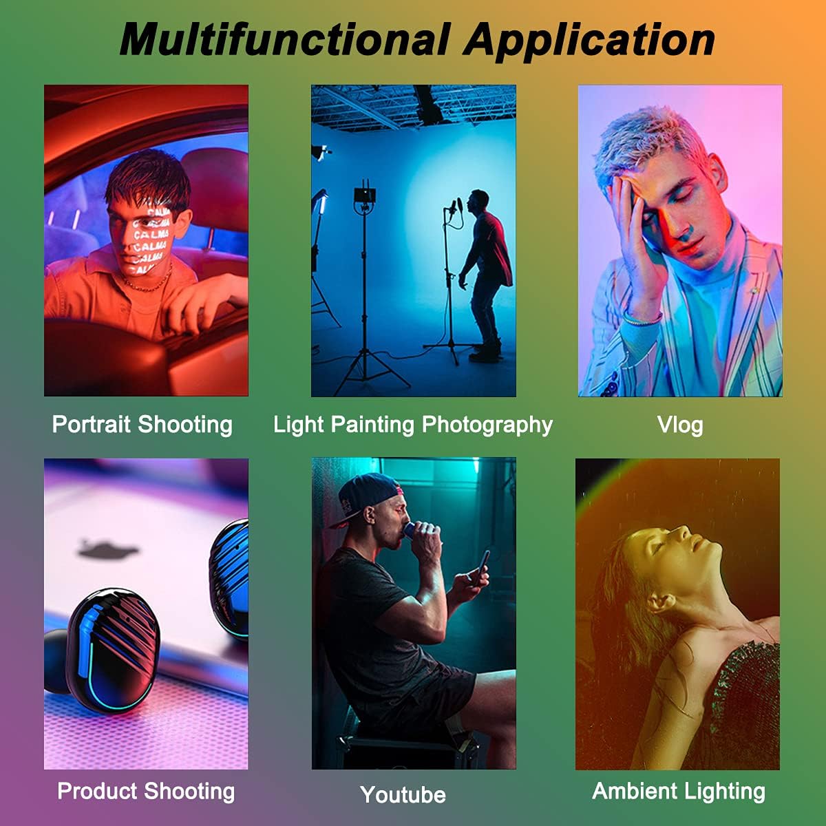 Sunset 360 Full-Color2000mAh Projection Lamp, RGB Video Light, LED Camera Light Rechargable, Magnet Adsorption, Night