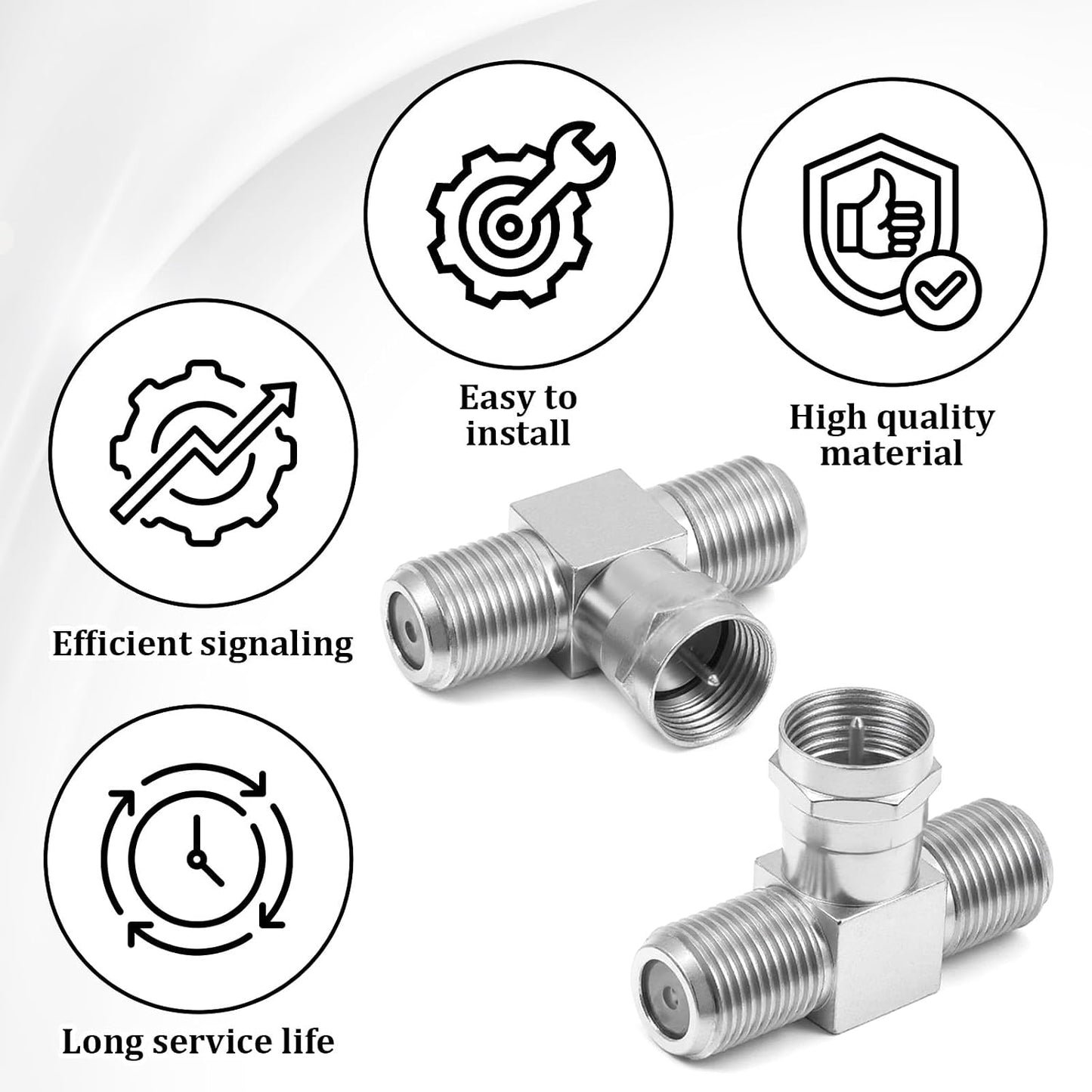 Exircy 2 Pack 2F 3 Coaxial Cable Splitter, F Male to Female Adapter Way Metal Cable Splitter Combiner Portable TV Split
