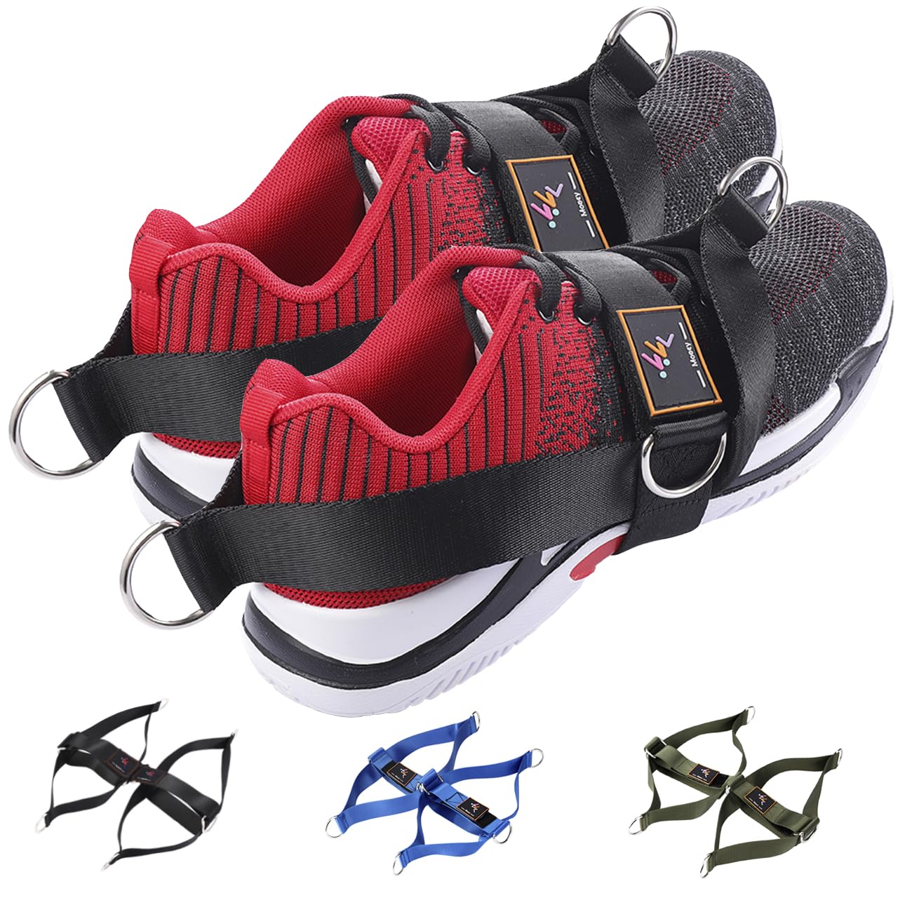 MOOCY 2 Pack Foot Strap for Cable Machine Fitness Attachment Ankle Straps Glute Kickback Leg Exercise for Cable Machines Shoe Cover Pull Belt-4 Ring