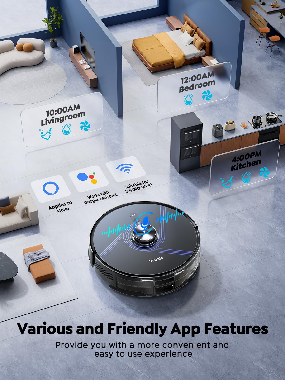 Vyzzle Robot Vacuum and Mop, 8000Pa Self Emptying Robot Vacuum with LiDAR Navigation & Smart Mapping, Robotic Vacuum Cleaner for Pet Hair, Carpet & Hard Floors, 180Min Runtime, App/Alexa Control, E20