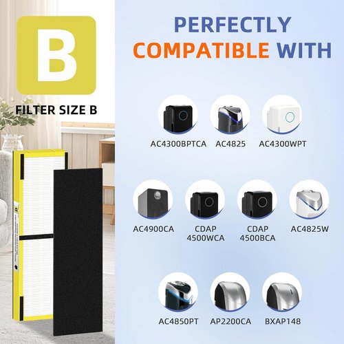 G-Guardian HEPA Filter B Replacement - 4 H13 True HEPA Filters + 8 Carbon Pre-Filters for AC4825 Series