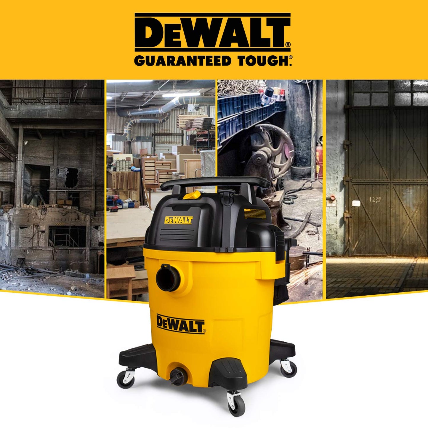 DEWALT 12 Gallon Poly Wet/Dry Vac, 5.5 HP Shop Vacuum Wet Vacuum Cleaner for Workshop, Jobsite, Commericial Area, Large Pick-Up Capacity, Yellow,DXV12P