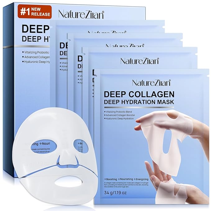 Collagen Face Mask,Collagen Real Deep Mask,Collagen Mask,Deep Hydrating Anti Wrinkle Lifting Mask,Hydrogel Masks for All Skin Types 34g*4ea