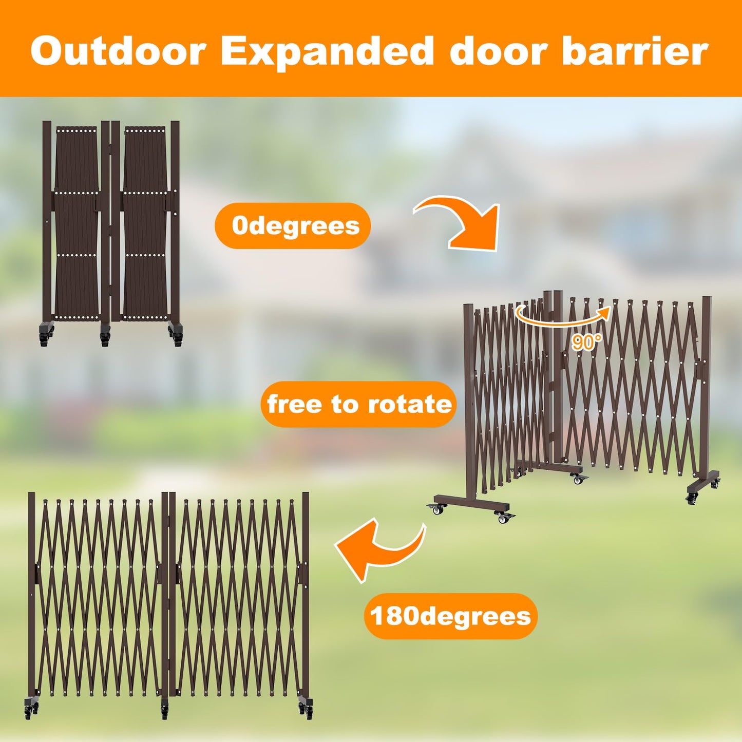 TSAYAWA 213” Wide Expandable Retractable Driveway Gate for Outdoor, Metal Fence Barrier with Lockable Foot Casters, 0-180° Rotatable Two-Segment Yard Garden Gate for Dog Security (213W×39.76H, Grey)