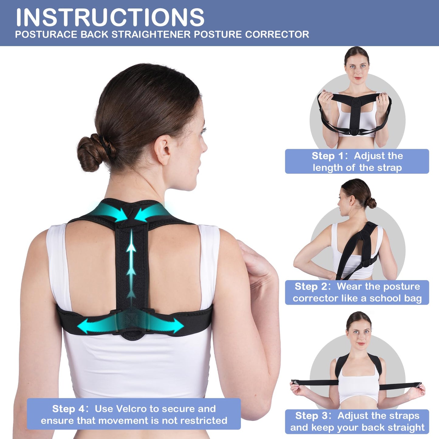 Posturace Posture Corrector for Women & Men - Adjustable Upper Back Brace Straightener Suitable for Lumbar, Shoulder, Neck, Scoliosis, Providing Comfortable Elastic Support and Pain Relief