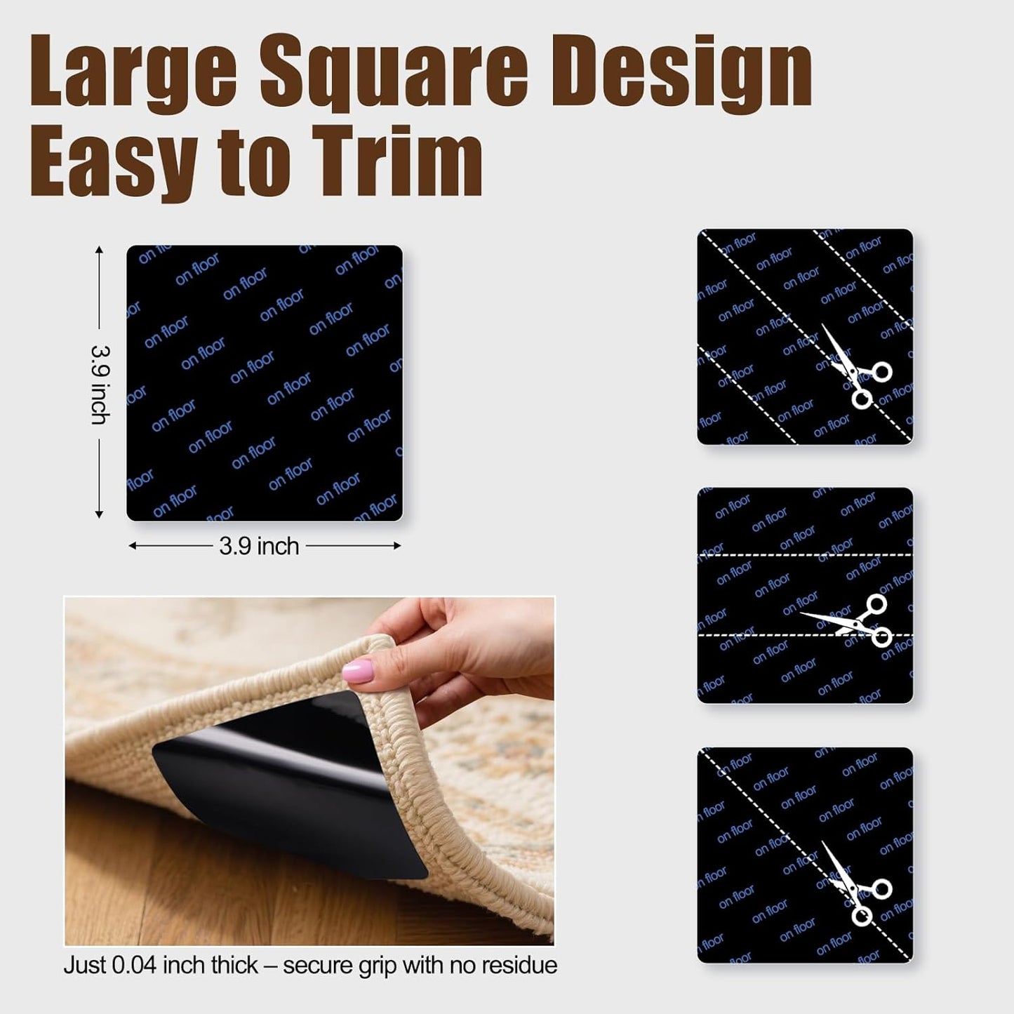Premium Rug Grippers | 12PCS Anti-Slip Carpet Tape Pads - 3.9 Inch, Prevent Curling & Sliding on Hardwood, Tile & Marble Floors