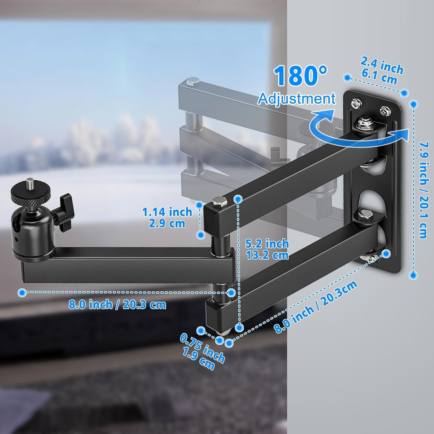 JUBOR 360 1/4" Projector Wall Mount, Rotation Adjustable Projector Webcams Stand with Ball Head, Devices Bracket Holder
