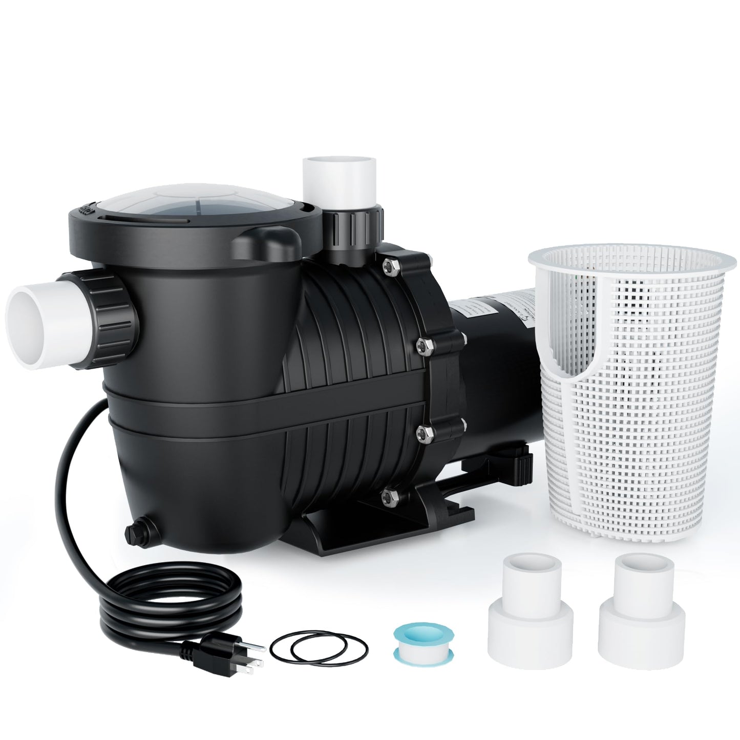 LANCHEZ In/Above Ground Pool Pump, Self Primming (Dual Speed, 1.5 HP, 6300 GPH, 115V, 1.5" & 2" NPT Adapter, Strainer Basket), Deep black