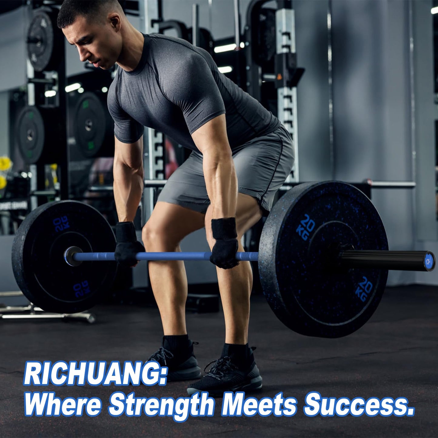 RICHUANG 7ft Olympic Barbell Weight Bar for Weightlifting, Powerlifting, CrossFit Training, 500 lbs Max Load Capacity, Q235 Steel, 2 Inch Olympic Strength Training Bar for Home Gym Exercises Fitness Equipment 500LBS-Blue
