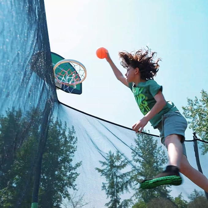 SKOK Trampoline 8FT 10FT 12FT 14FT 15FT Trampolines with Enclosure Net, 400LBS Outdoor Trampolines for Kids with Basketball Hoop-ASTM Approved Trampoline for Children and Adults with Ladder