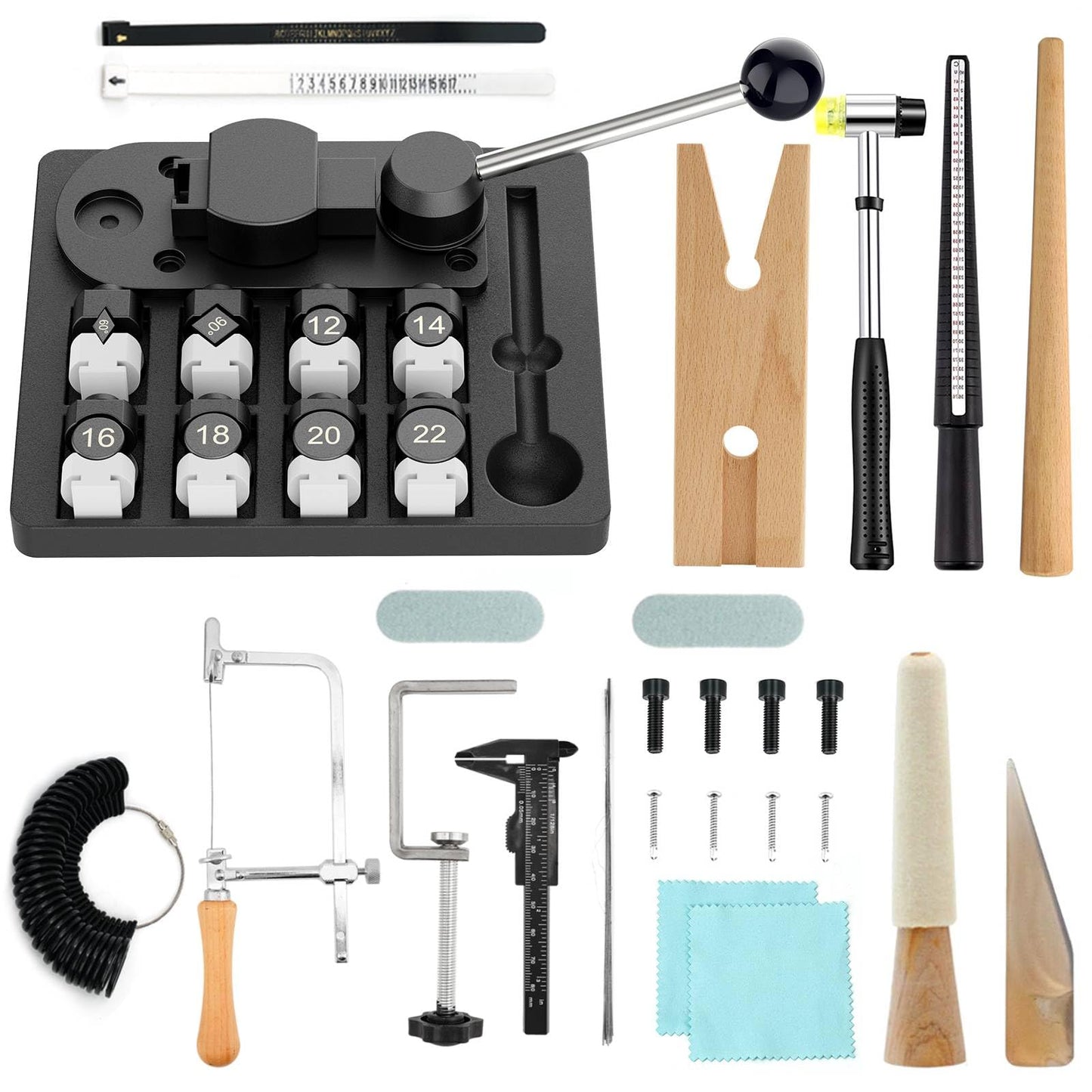 JAZORR Ring Bending Tool, Ring Bender with Nylon Dies Rings Making Tool, Rings Measurement Tools, Multi-Functional Bending Tools Set Measuring Kit