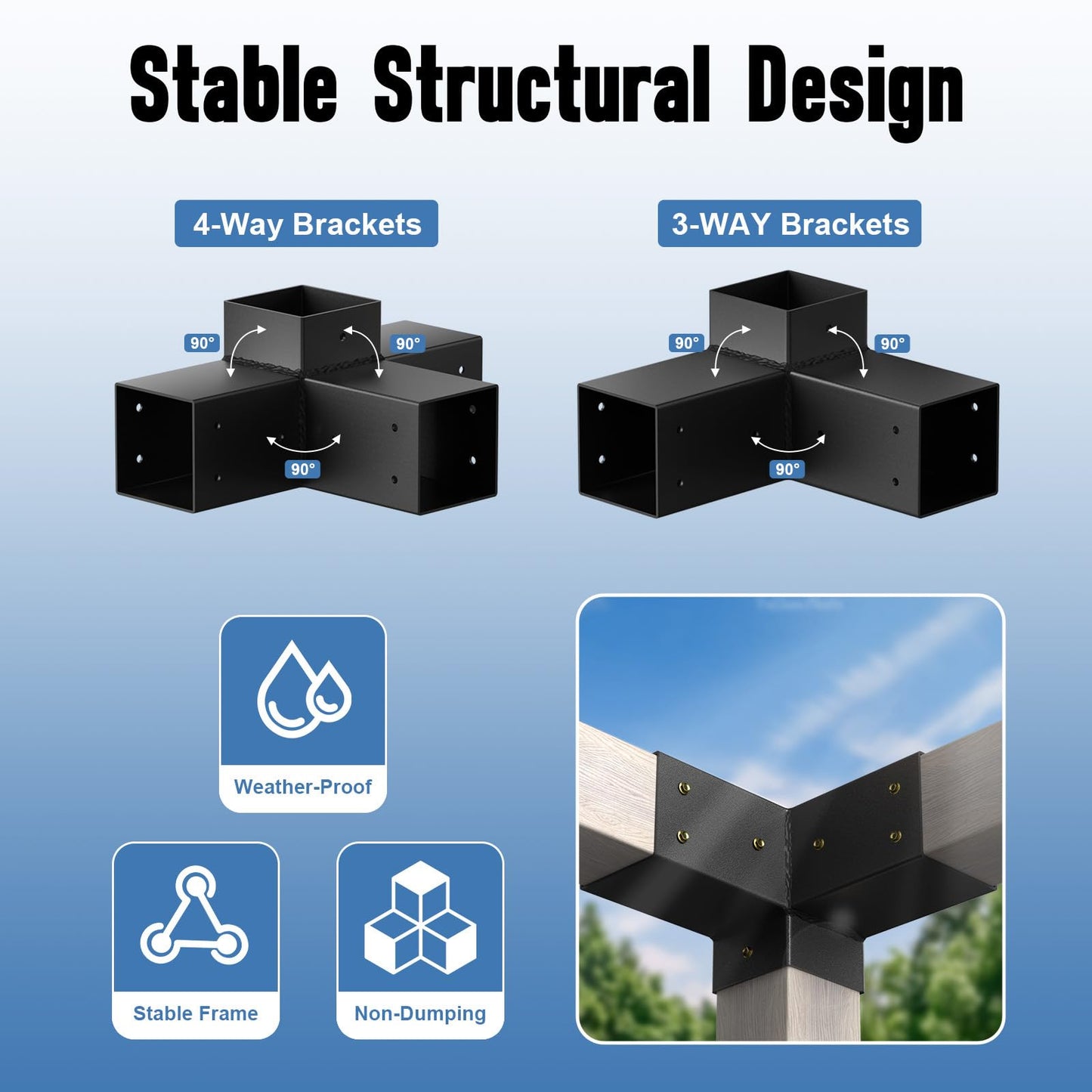 Pergola Kit, Heavy Duty Pergola Brackets for 4"x 4" (Actual 3.5" X 3.5") Lumber,DIY Rust-Proof Gazebo Hardware Kits with 3-Way & 4-Way Corner Bracket, Gazebo Brackets Kits for Patio Backyard Outdoor