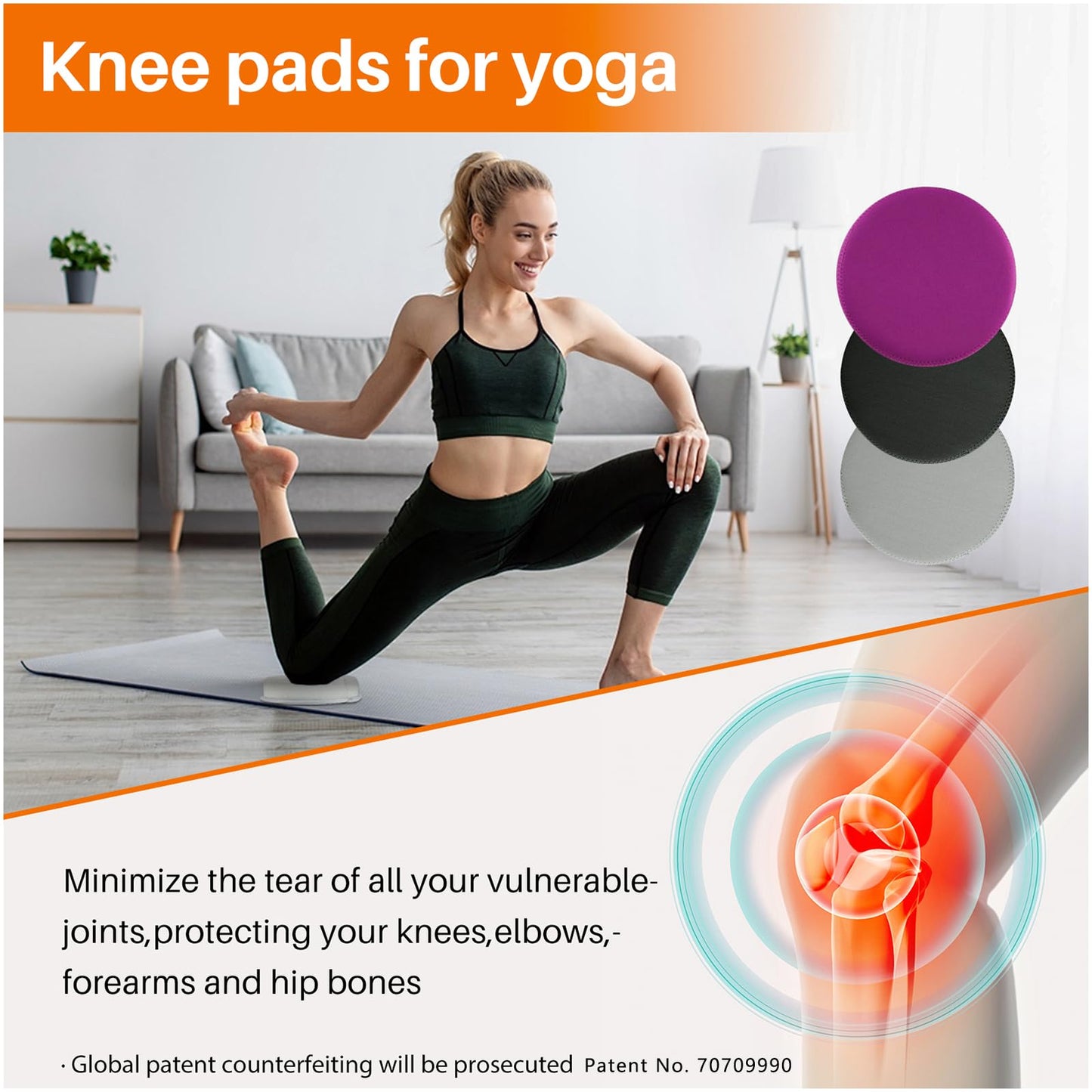 ECOESPTI Yoga Knee Pad, 1.57 Inch Thick, Memory Foam and EPE Foam, for Knees Elbows Wrist Hands Head Yoga Pilates Work Out Kneeling Pad, Exercise Mat, 2 Light Gray