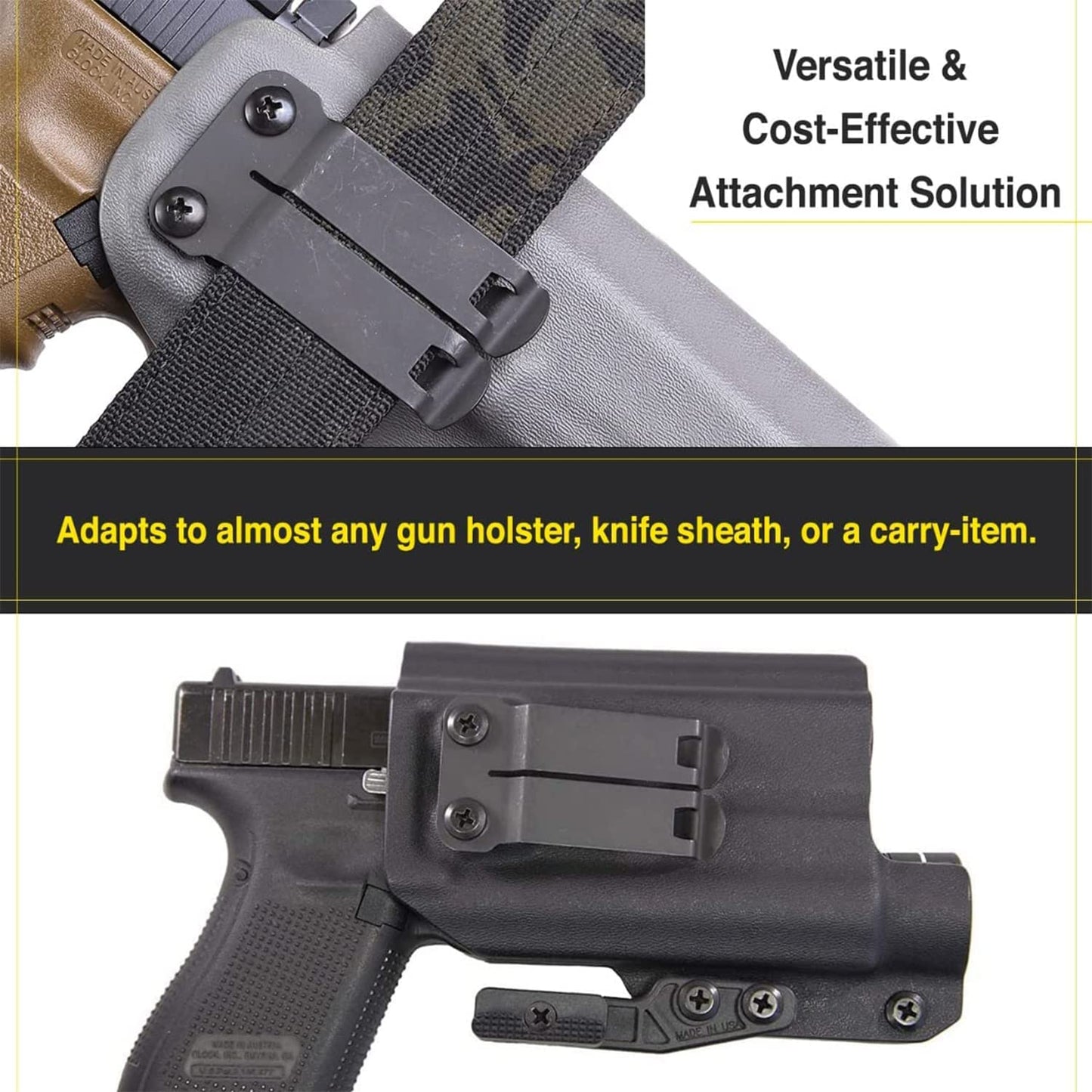 HolsterBuilder DCC Monoblock Clip, Metal Belt Clip for IWB/OWB Concealed Carry Holster, Secure Holster Attachment with Mounting Hardware, Dark Matte Grey, Made in USA