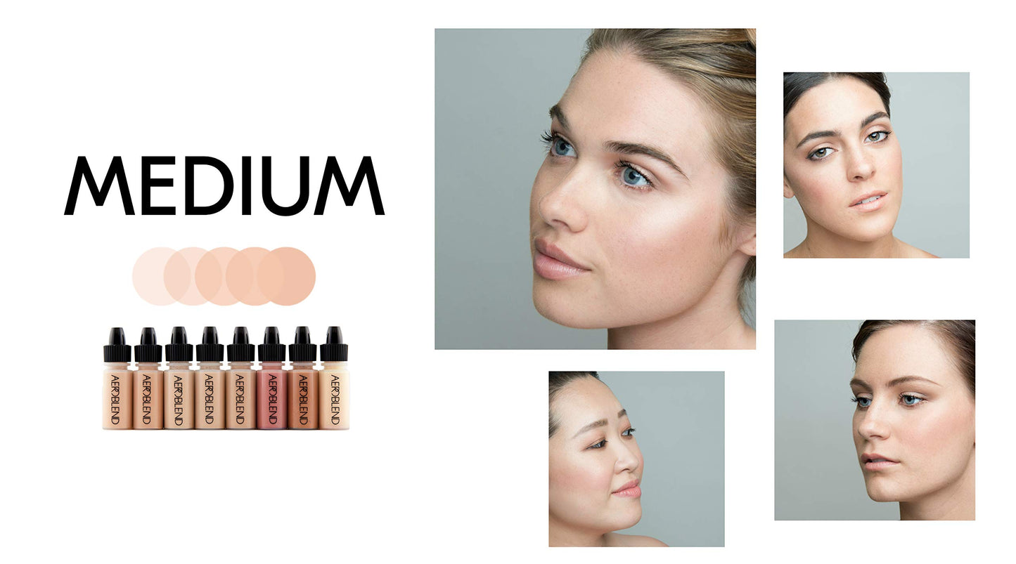 Aeroblend Airbrush Makeup Personal Starter Kit - Medium Foundation - With 8 Color Set