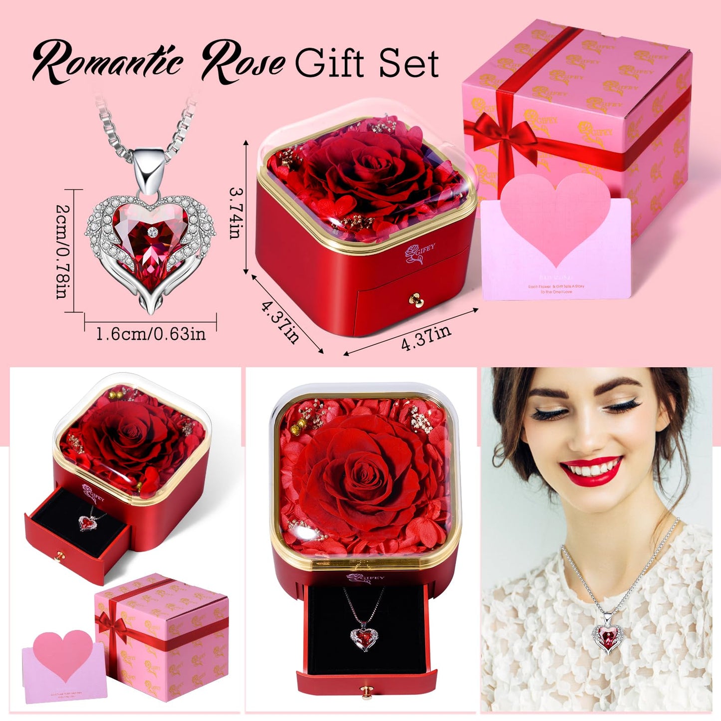 Preserved Real Rose with Necklace -Eternal Roses Forever Flower, Gifts for Her,Women Mom Wife Girlfriend Daughter Grandma Sister,Gifts Idea on Valentines Anniversary Birthday Thanksgiving