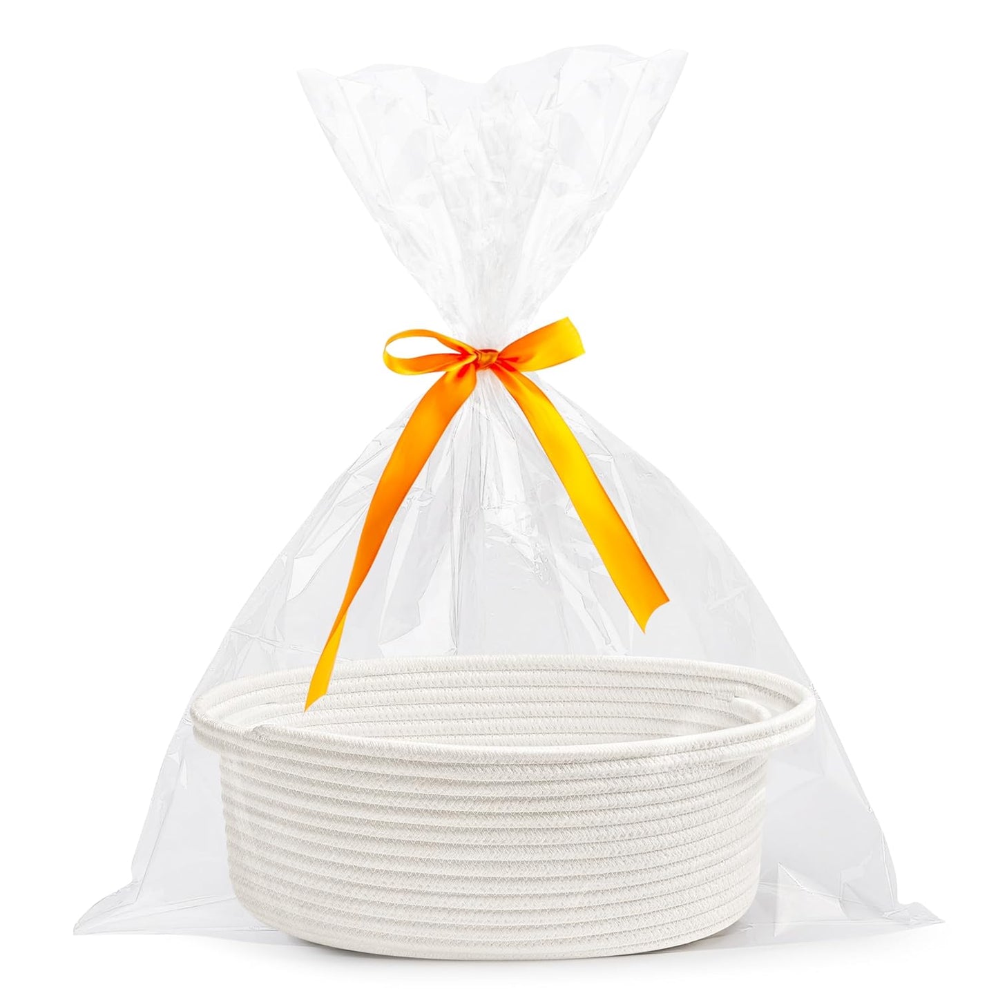 Pro Goleem Small Woven Easter Basket - Durable Gift Basket with Ribbons | 12" x 8" x 5" White Storage Basket