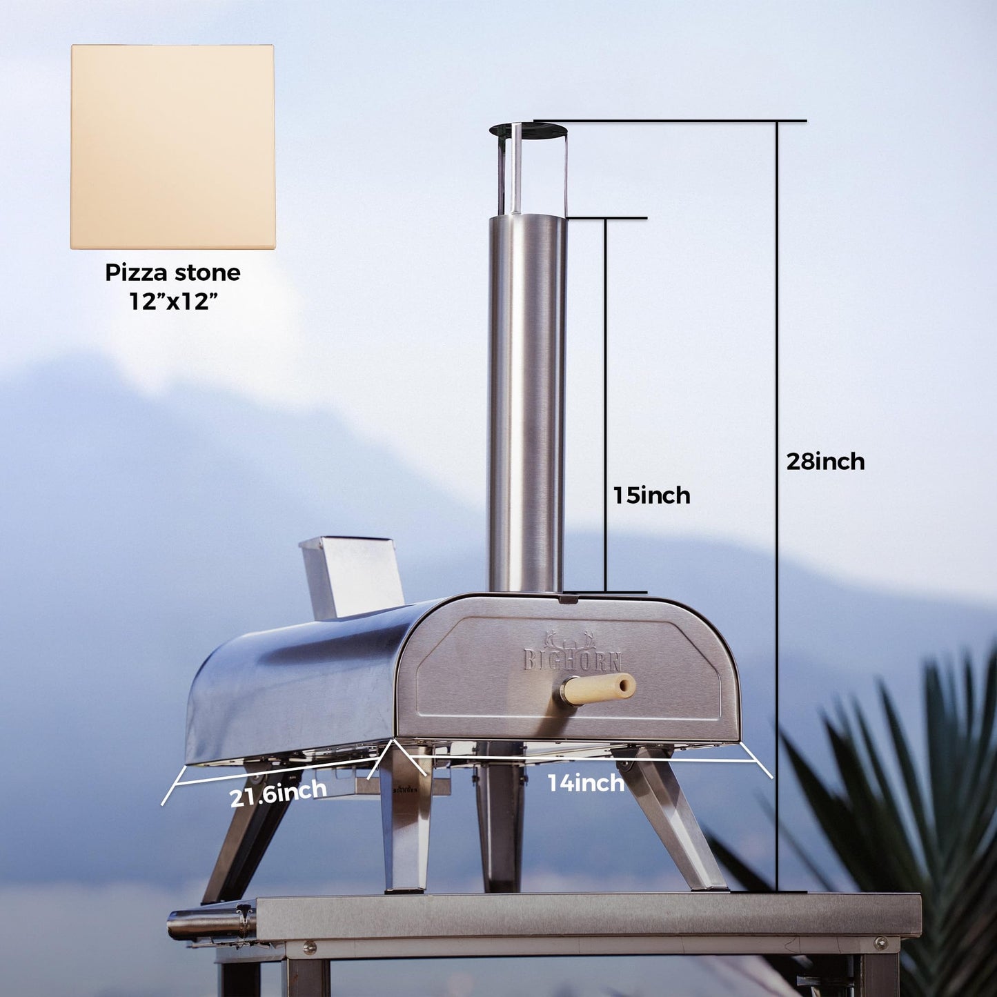 BIG HORN 12" Multi-Fuel Outdoor Pizza Oven Reach up to 1110℉– 3-in-1 Wood, Gas & Electric Compatible (Burners Sold Separately), Pellet Pizza Oven Portable Pizza Maker for Backyard, Camping&Tailgating
