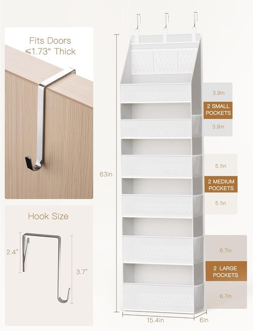 Criusia Over The Door Organizer - Heavy-Duty 6-Shelf Storage with 13 Mesh Pockets | 55lbs Capacity, White