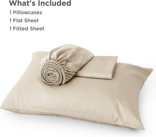 Bedsure Cooling Sheets - Twin Size, Breathable Rayon from Bamboo, Soft & Silky, Deep Pocket Up to 16 Inches, Beige