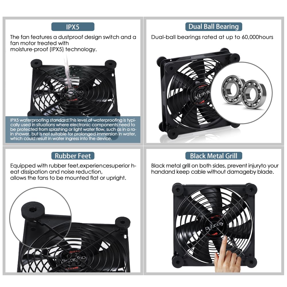 xiaoqijia 140mm 10 5V 12V IPX5 Dual Quiet Fan with Speed USB Fan DC Waterproof Fan PC Fan Portable Cooling Fan