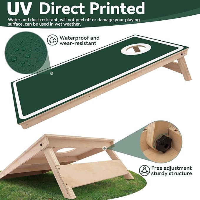 Cornhole Board Set - No Bounce,Regulation Size 4x2 ft,Made of 1/2" Pine Plywood,UV Printing Includes 8 Bean Bags and 2 Cornhole Boards,Perfect for Outdoor Games and Gatherings
