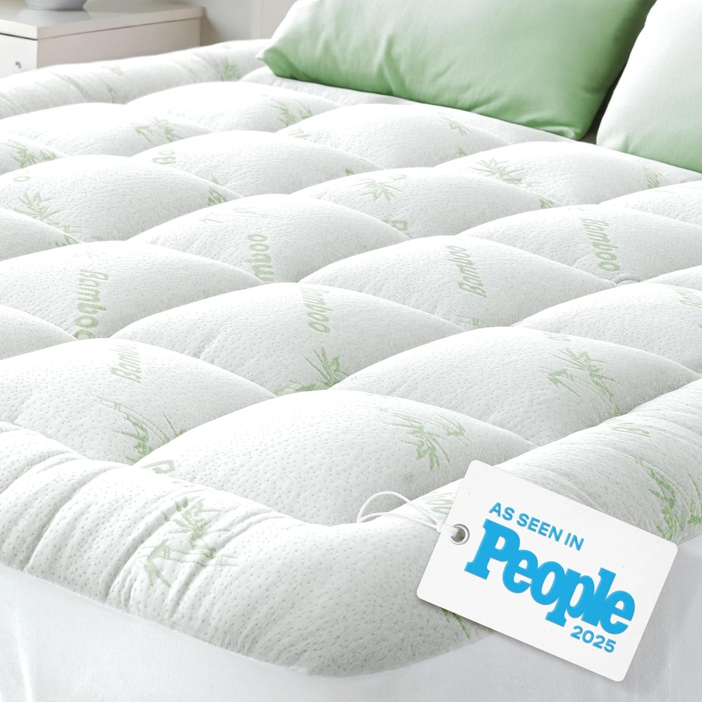 Skiennix Ultra Soft Twin Size Mattress Topper - Bamboo Viscose Pillow Top for Full Body Support - Naturally Cooling, Green