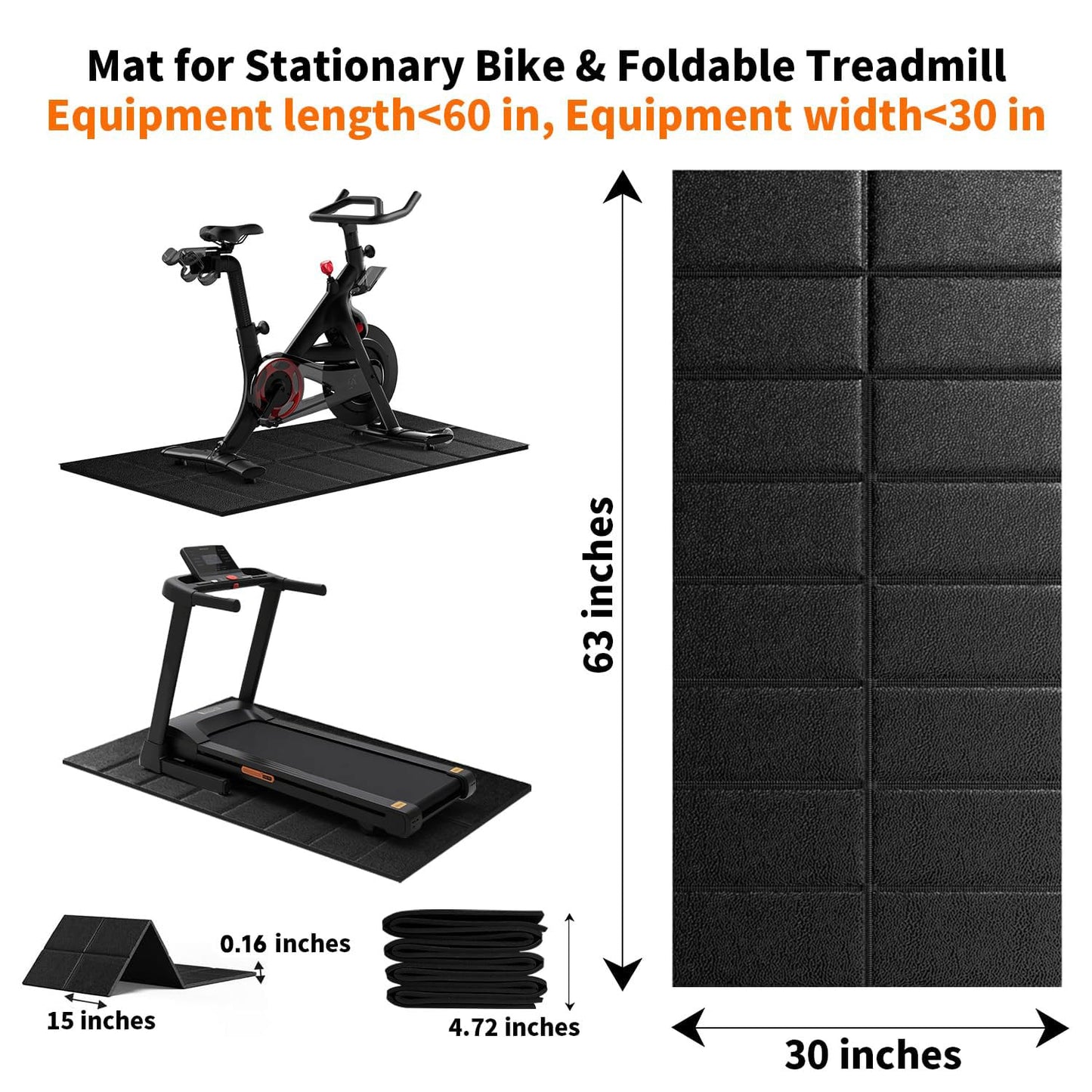 THAILE Exercise Bike Mat, Compatible with Peloton Bikes, 63"x30", Bike Trainer Mats, Mat for Indoor Stationary Spin Bikes Treadmill Walking Pad on Hardwood Floor Carpet Protector