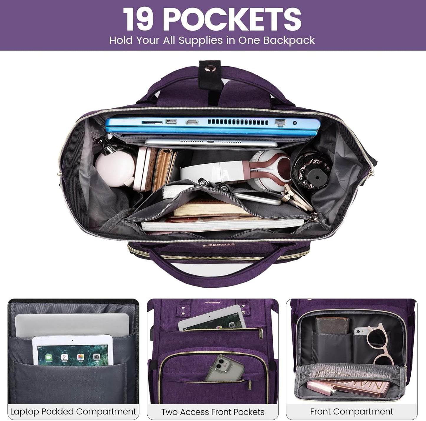 Backpack Women,17 Inch Backpack Backpack,Waterproof Pack LOVEVOOK Laptop for Professional Womens Travel Purse Computer