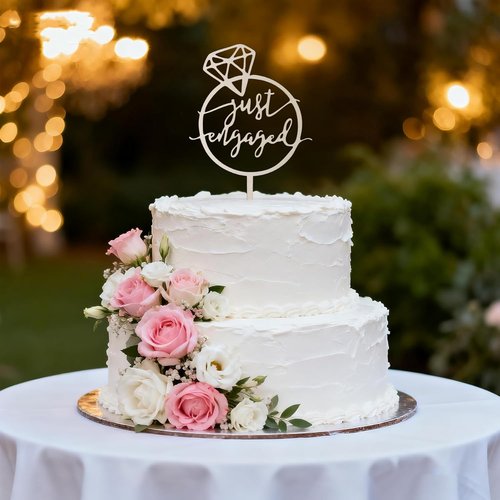 Just Engaged Cake Topper - Elegant Mirror Wood Sign for Engagement Party & Wedding Decor