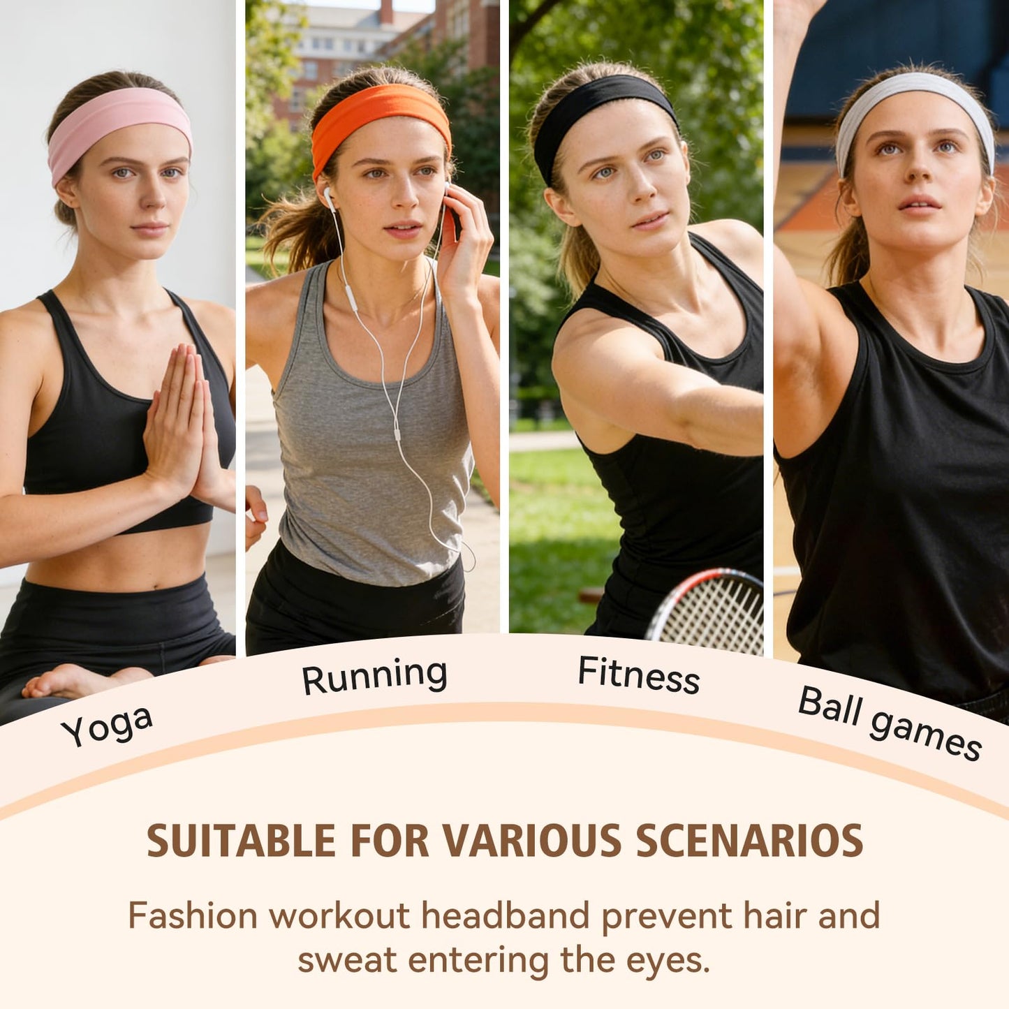 8PCS Soft Elastic Stretch Workout Sports Headbands for Women - Soft Cloth, Sweat-Absorbing, Colourful Athletic Headbands for Girl's Hair, Ideal for Yoga,Running and Gym (Mix)